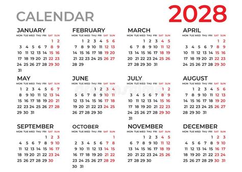 Calendar 2028 Template Planner 2028 Year Wall Calendar 2028 Template