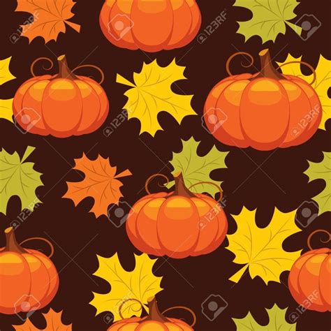 Seamless Pattern Of Autumn Leaves And Pumpkins Autumn Leaves