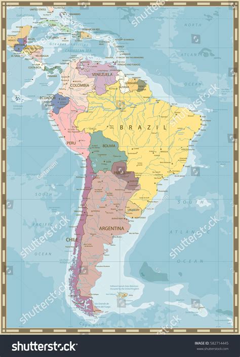 South America Political Map With Lakes And Royalty Free Stock Vector