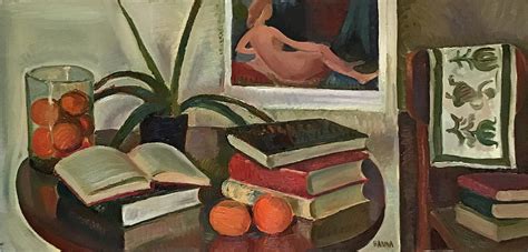 Still Life With Books Painting By Hana Vater Fine Art America