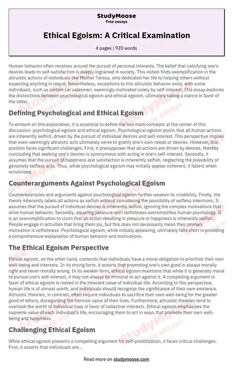 Psychological Egoism And Ethical Egoism Free Comparison Essay Example