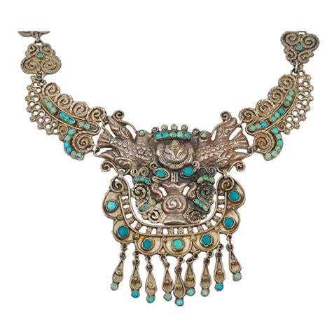 Rare S Matl Mexican Silver Turquoise Necklace At Stdibs