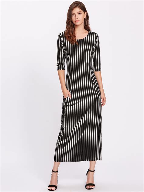 Vertical Striped Split Hem Dress Striped Dress Split Hem Dress