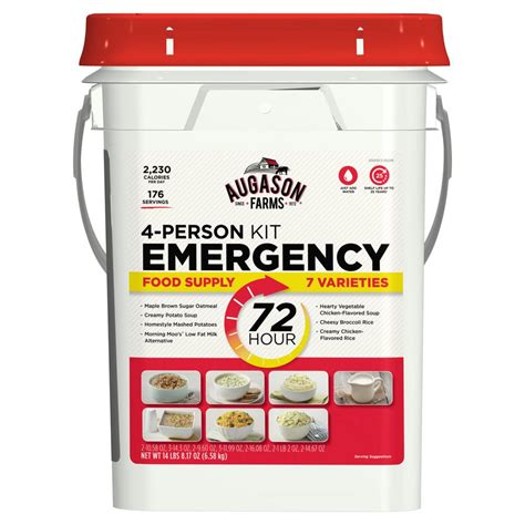 Knowing what to store in an emergency food kits is a key part of your survival and that of your family. AUGASON FARMS 72-Hour 4-Person Emergency Food Supply ...
