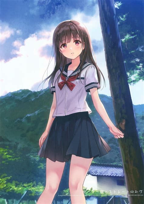 Hd Wallpaper Anime Girl Brown Hair School Uniform Sky Clouds
