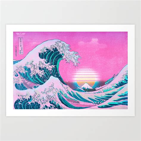 Vaporwave Aesthetic Great Wave Off Kanagawa Sunset Art