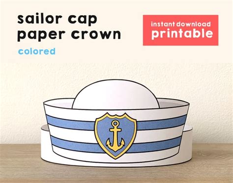 Sailor Hat Cap Paper Crown Party Printable Kids Craft Sea Etsy