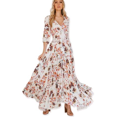 Teelynn Boho Maxi Dress 2018 Spring Floral Print Cotton Sexy V Neck Large Swing Long Women Dress