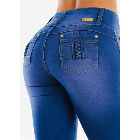 Moda Xpress Womens Skinny Jeans Butt Lifting High Waisted Blue Wash