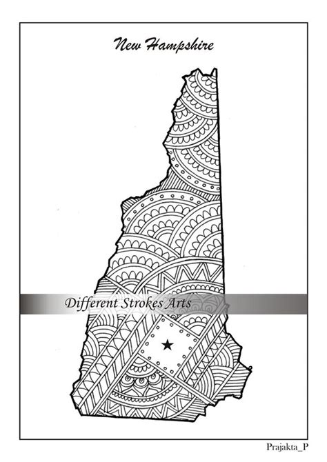 New Hampshire State Map Outline Sketch Coloring Page