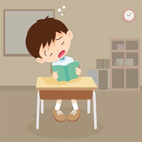 Student Boy Read A Book But Sleeping In Classroom Vector Premium Download