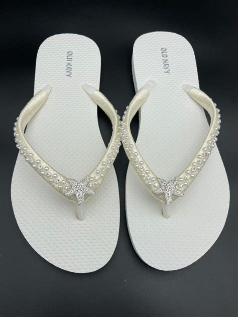 Ivory Starfish Bridal Flat Flip Flops Custom Beach Wedding Etsy