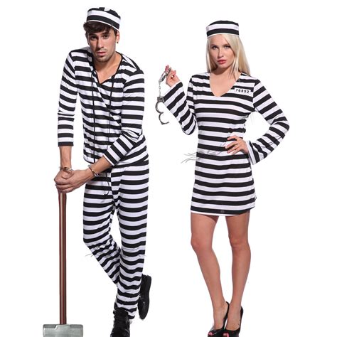 Adult Couples Jail Prisoner Jailbird Convict Costume Halloween Hen