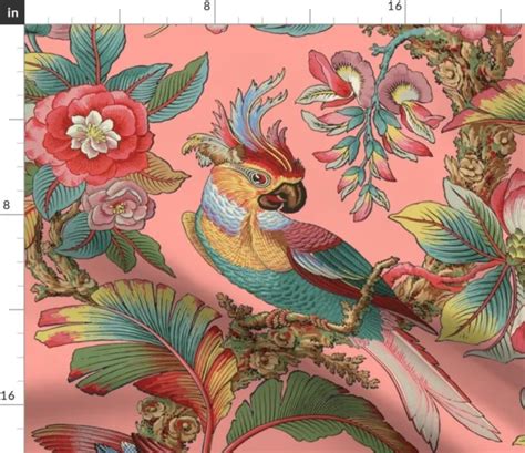 Edwardian Parrot Tropical Bird Botanical Antique Spoonflower Fabric By