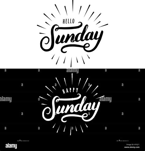 Set Of Happy And Hello Sunday Hand Drawn Lettering Modern Brush