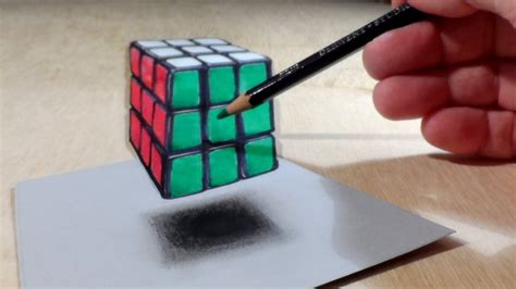 Drawing Floating Rubiks Cube How To Draw 3d Rubiks Cube Trick Art