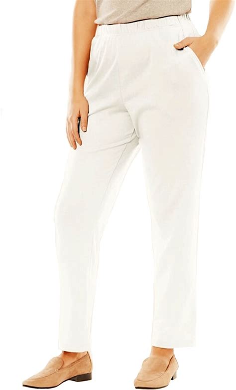Women S Plus Size Pants Easy Fit Elastic Waist Pull On X X Ivory