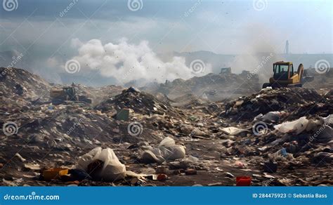 Environmental Pollution Concept Piles Of Garbage On The Shore Of A