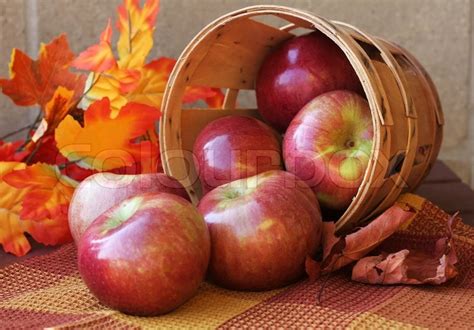 Red Apples And Autumn Leaves Stock Photo Colourbox