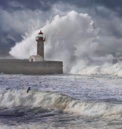 Storm Waves Over The Lighthouse Stock Photo Image Of