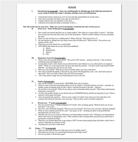 Autobiography Outline Template 23 Examples And Formats