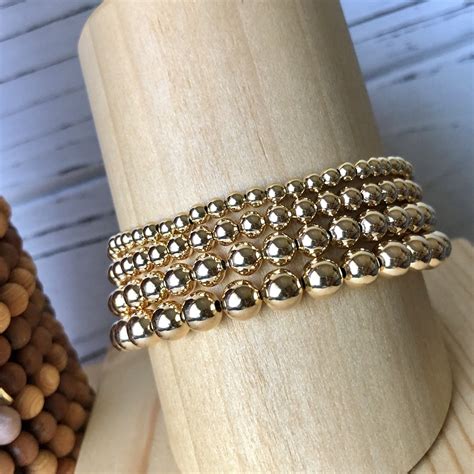 14k Gold Filled Bead Ball Bracelet Stretch Bracelet 3mm Etsy In 2021