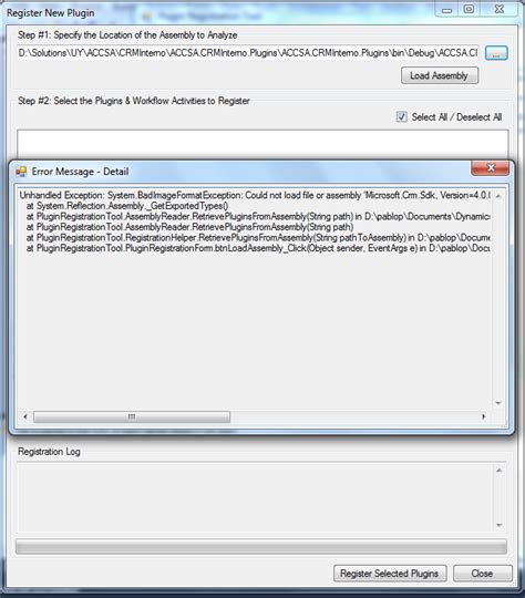 Pablo Peralta S Blog PLUGIN REGISTRATION TOOL Unhandled Exception