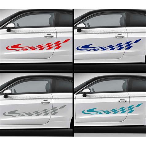 Checker Flag Car Stickers Custom Vinyl Side Stripe Graphic Decals Curved