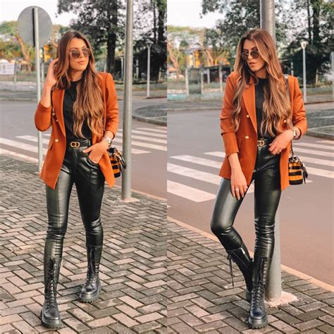 Look com calça de couro Looks coturno Look legging Estilo com botas