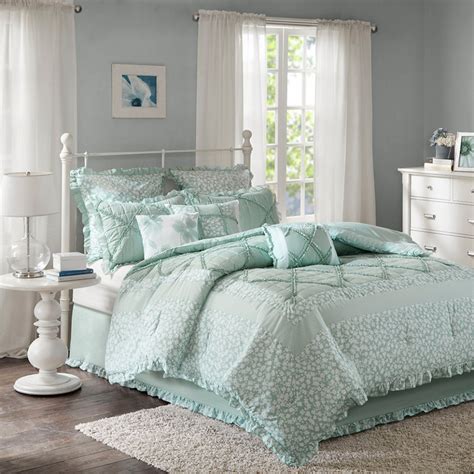 Madison Park Mindy Cottage Shabby Chic 9 Piece Comforter Set Seafoam