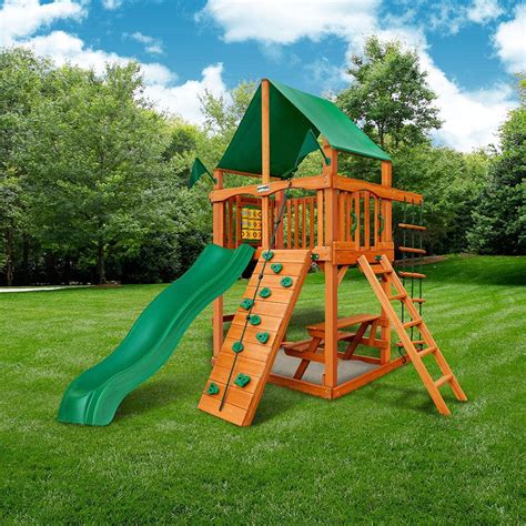 Gorilla Playsets Chateau Tower Wooden Outdoor Playset With Green Vinyl