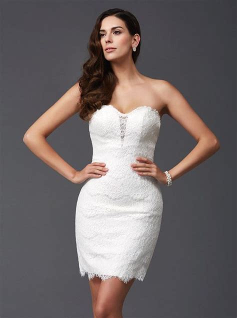 White Sweetheart Cocktail Dresses Lace Cocktail Dress Mini Length