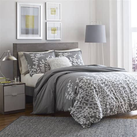 City Scene Branches Comforter Set In Gray And White Fullqueen