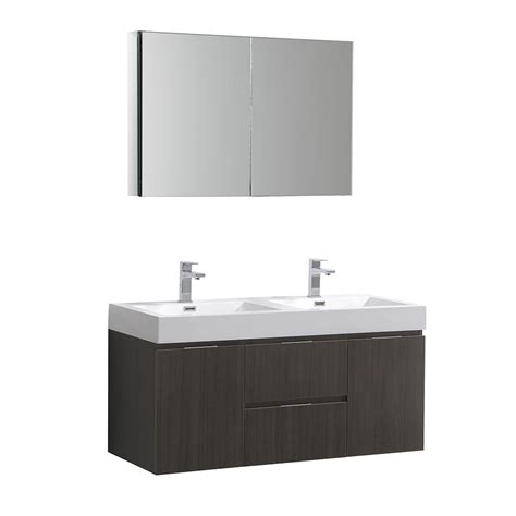 Besides maximizing the space, our medicine cabinets can benefit the overall look of your bathroom. Fresca Valencia 48 in. W Wall Hung Vanity in Gray Oak with ...