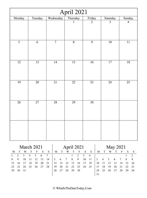 Printing printable calendar 2021 vertical. April 2021 Editable Calendar (vertical layout ...