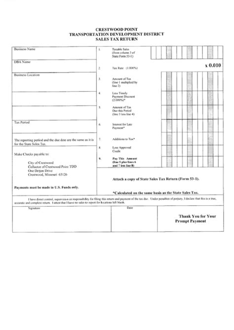 Sales Tax Return Form Printable Pdf Download