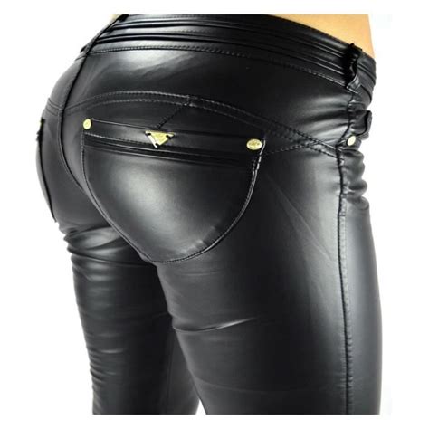 Pantalon Cuir Simili Femme Jeans Skinny Slim Push Up Noir Stretch Sexy Leather Taille 40 Noir