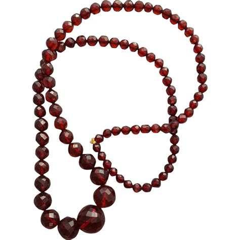 Vintage Bakelite Necklace Faceted Deep Cherry Red Art Deco Beads From