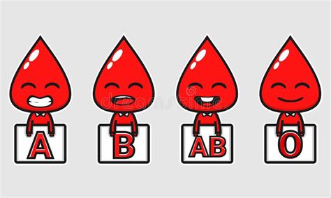 Set Of Happy Cute Different Blood Type Group Red Blood Cells Character