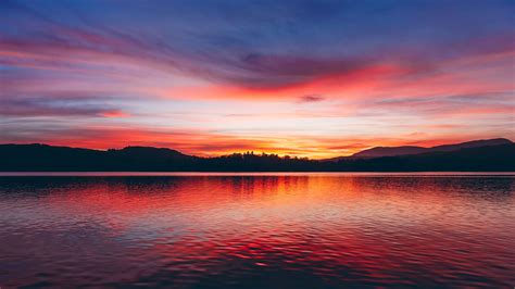 Download Wallpaper 1920x1080 Lake Sunset Horizon Sky Trees