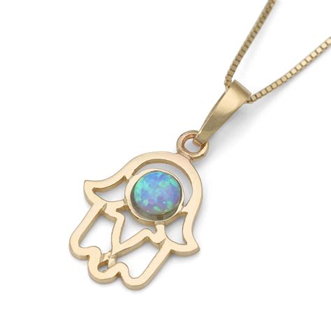 K Gold And Opal Hamsa Pendant Necklace Jewish Jewelry Judaica Web