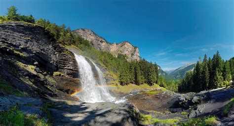 Waterfall Rainbow And Forest Nature Landscape Waterfall Rainbows