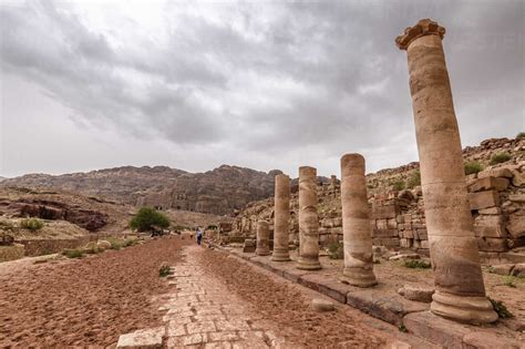 Ancient Columns Of The Great Temple At Petra Jordan Stock Photo