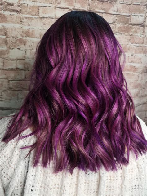 Balayage hairstyles for black hair. Had my hair dyed for the first time today. Purple/pink ...