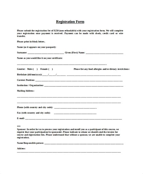 Registration Form Template Download