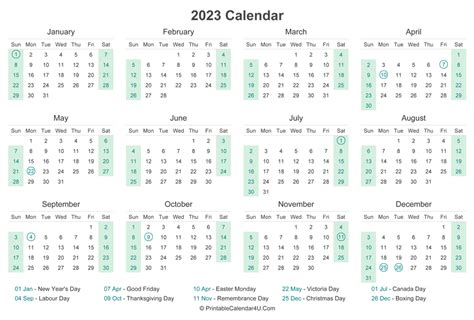 2023 Canada Calendar With Holidays Canada Calendar 2023 Free Vrogue