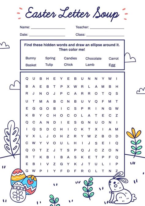 Free Colorful Child Like Letter Soup Easter Worksheet Template