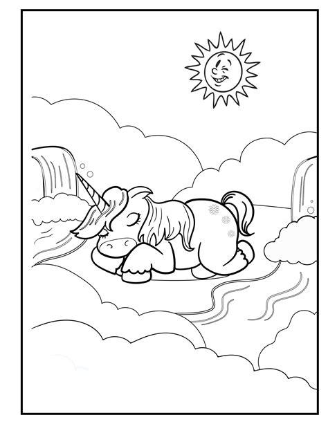 A Very Cute Little Unicorn Is Sleeping On A Cloud Unicorn Coloring
