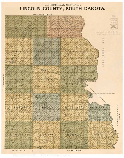 Lincoln County South Dakota 1900 Old Wall Map With Landowner Etsy
