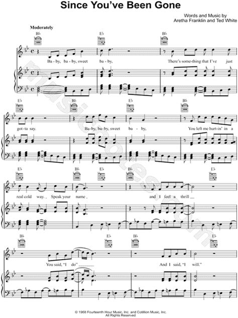 aretha franklin since you ve been gone sheet music in bb major transposable download